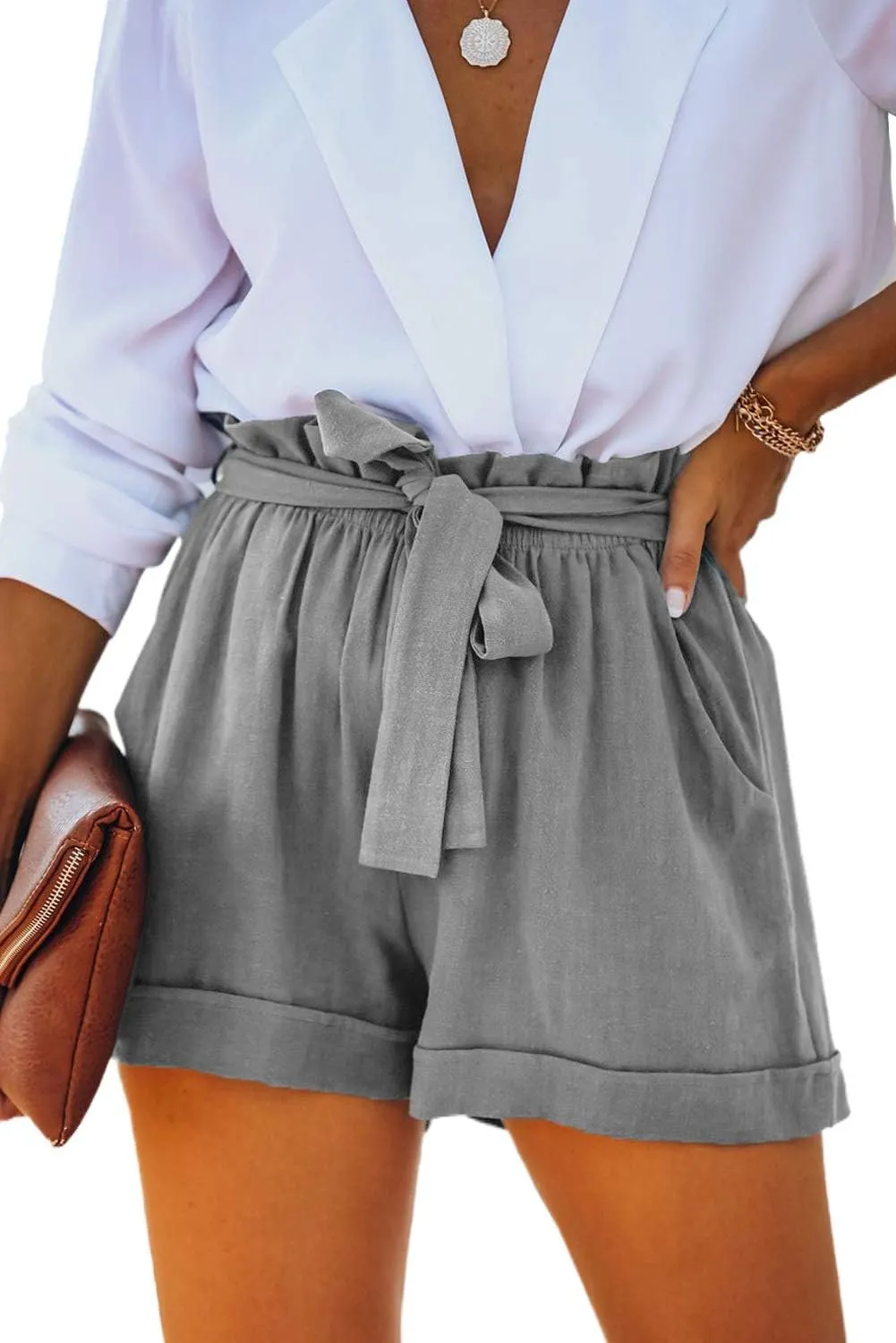 SESERAGI Womens Cotton Linen Shorts Soft Elastic Waist Summer Casual Short Pants