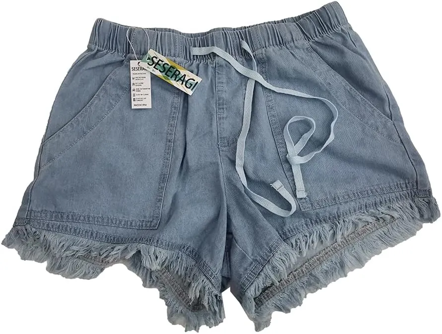SESERAGI Womens Cotton Linen Shorts Soft Elastic Waist Summer Casual Short Pants