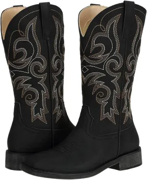 SheSole Cowgirl Boots for Women Square Toe Mid Calf Embroidered Fashion Western Cowboy Boots