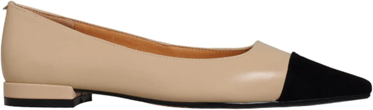 SHODENSE Women Casual Cap Toe Flats Slip on Pointed Toe Ballet Flats Two Tone 0.5" Low Flat Heel Pumps Comfort Colorblock Basic Flat Dress Shoes Work Chic Driver Flats Fall 4-11 M US