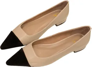SHODENSE Women Casual Cap Toe Flats Slip on Pointed Toe Ballet Flats Two Tone 0.5" Low Flat Heel Pumps Comfort Colorblock Basic Flat Dress Shoes Work Chic Driver Flats Fall 4-11 M US