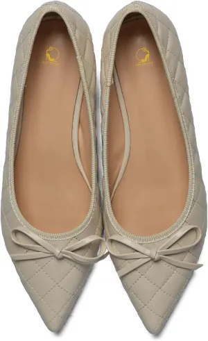 SHODENSE Women Quilted Bow Flats Pointed Toe Slip On Ballet Flats Comfortable Pointy Toe Flat Shoes Bow Tie 0.5 Inch Flat Heel Dress Shoes Matte Office Party Wedding Bridal Driver Flats 4-11 M US