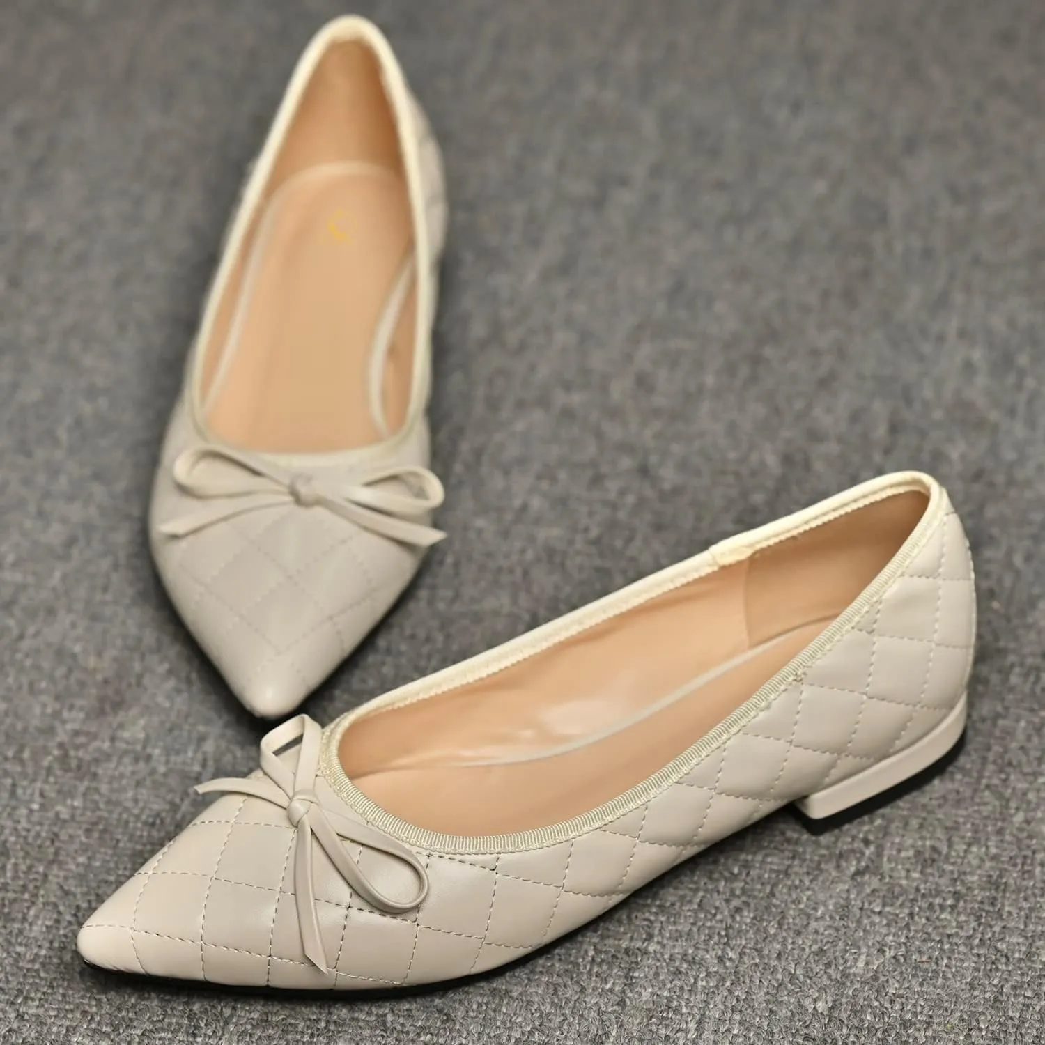 SHODENSE Women Quilted Bow Flats Pointed Toe Slip On Ballet Flats Comfortable Pointy Toe Flat Shoes Bow Tie 0.5 Inch Flat Heel Dress Shoes Matte Office Party Wedding Bridal Driver Flats 4-11 M US
