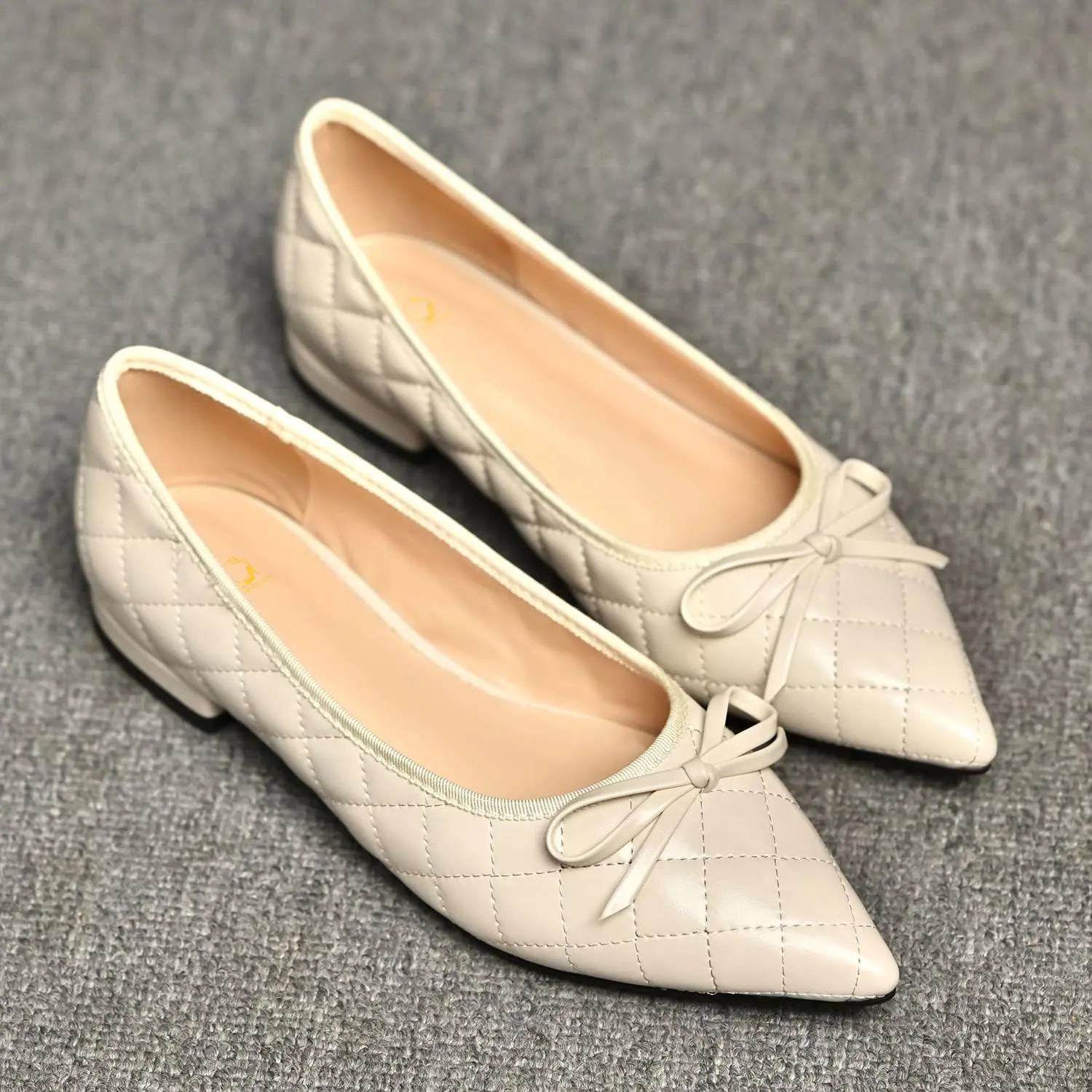 SHODENSE Women Quilted Bow Flats Pointed Toe Slip On Ballet Flats Comfortable Pointy Toe Flat Shoes Bow Tie 0.5 Inch Flat Heel Dress Shoes Matte Office Party Wedding Bridal Driver Flats 4-11 M US