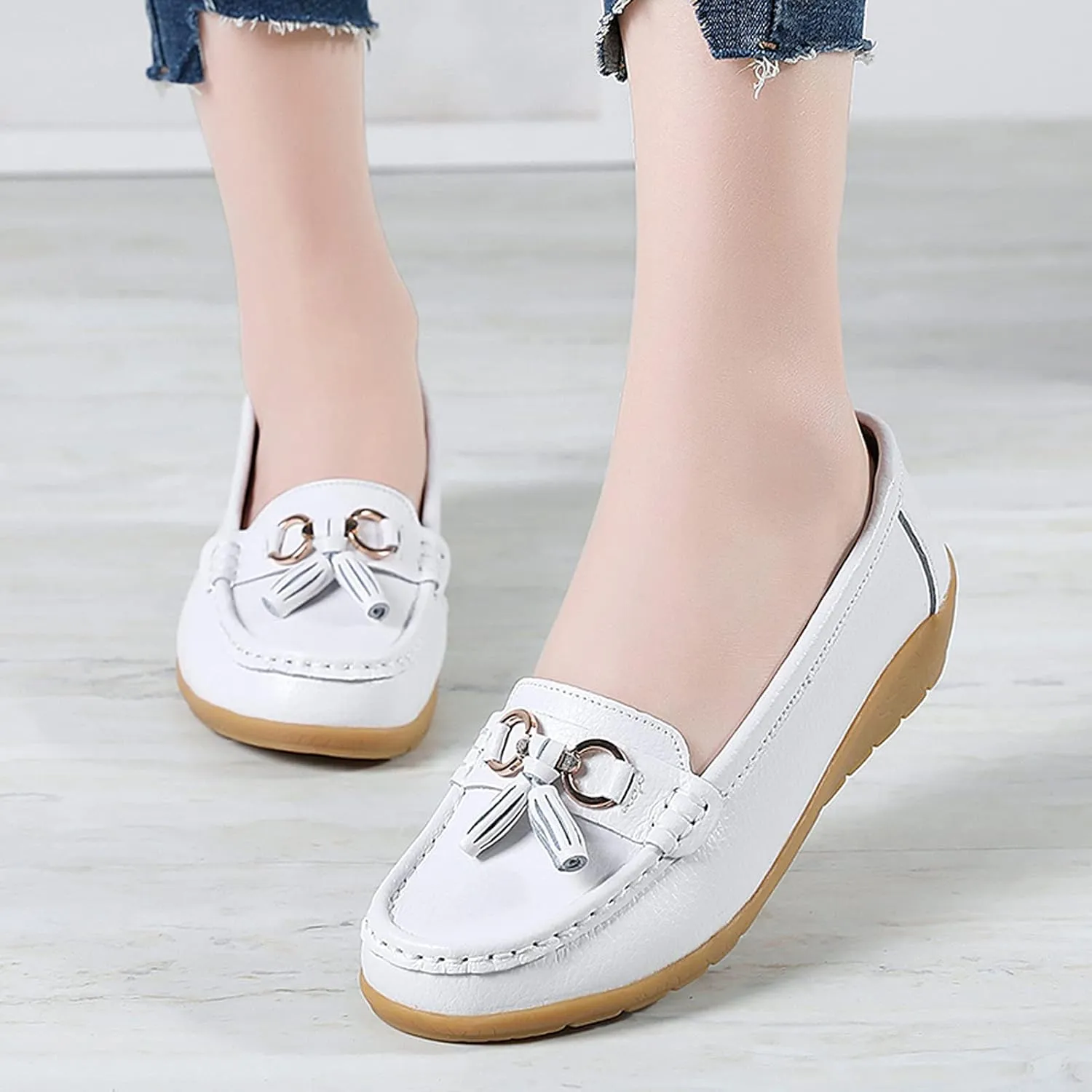Shoes Loafers for Women Classic Leather Loafers Casual Slip-On Boat Shoes ComfortWalking Moccasins Soft Sole Shoes