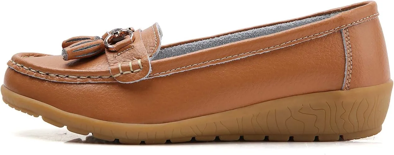 Shoes Loafers for Women Classic Leather Loafers Casual Slip-On Boat Shoes ComfortWalking Moccasins Soft Sole Shoes