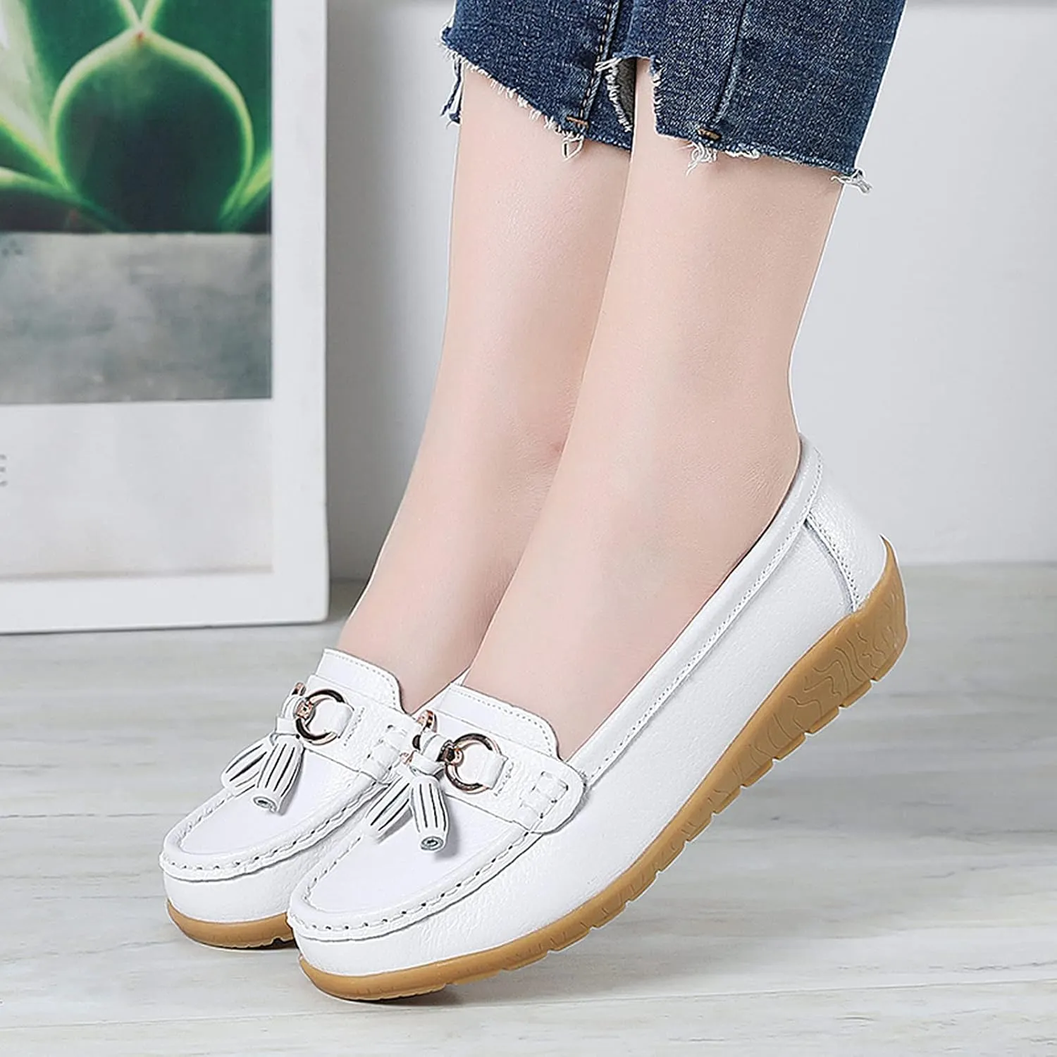 Shoes Loafers for Women Classic Leather Loafers Casual Slip-On Boat Shoes ComfortWalking Moccasins Soft Sole Shoes