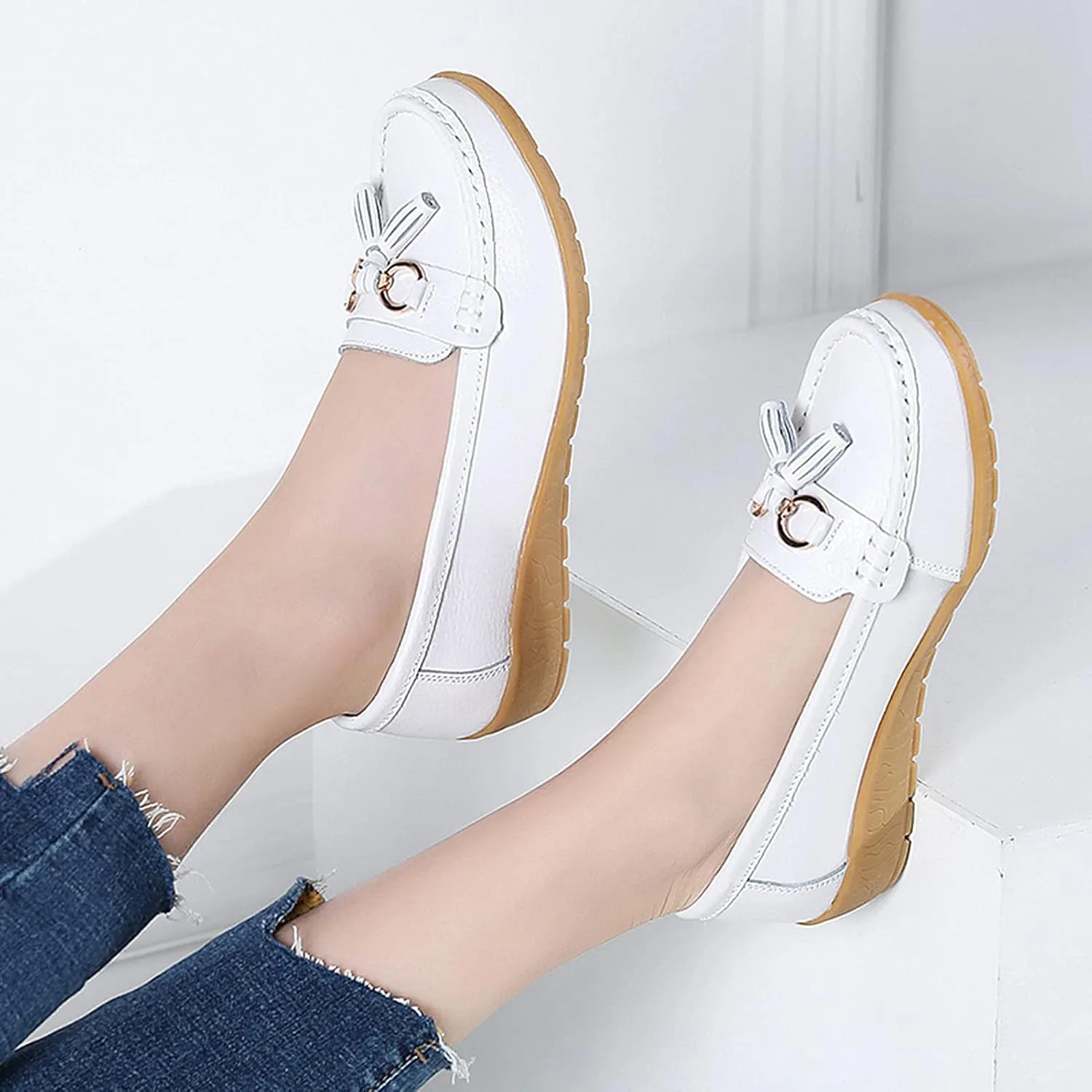 Shoes Loafers for Women Classic Leather Loafers Casual Slip-On Boat Shoes ComfortWalking Moccasins Soft Sole Shoes