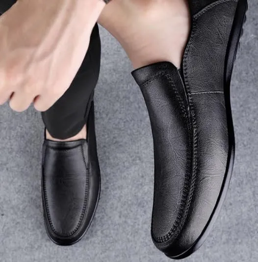 Shoes Soft Loafers for Men Solid Color PU Leather Round Toe Flat Heel Anti-Slip Fashion Slip-ons