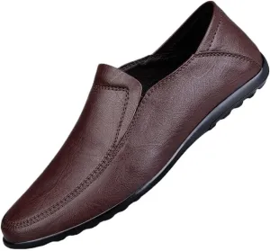 Shoes Soft Loafers for Men Solid Color PU Leather Round Toe Flat Heel Anti-Slip Fashion Slip-ons