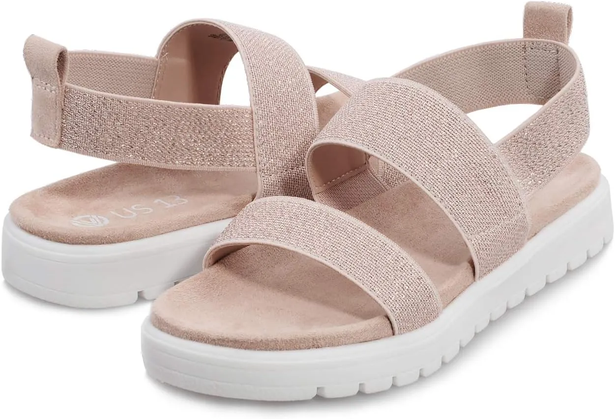 shoeslocker Girls Sandals Summer Shoes Open Toe Elastic Back Strap Sandals Flat for Little Kids Big Kids