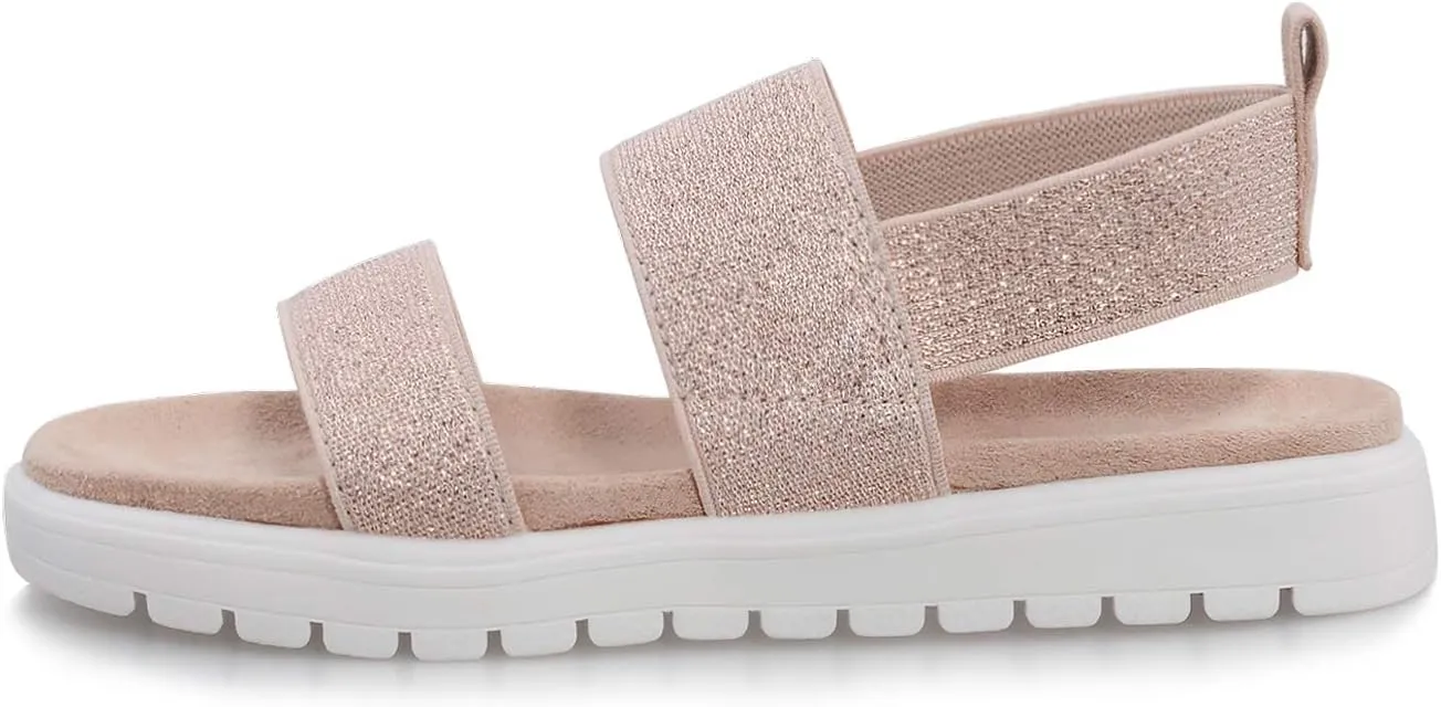 shoeslocker Girls Sandals Summer Shoes Open Toe Elastic Back Strap Sandals Flat for Little Kids Big Kids