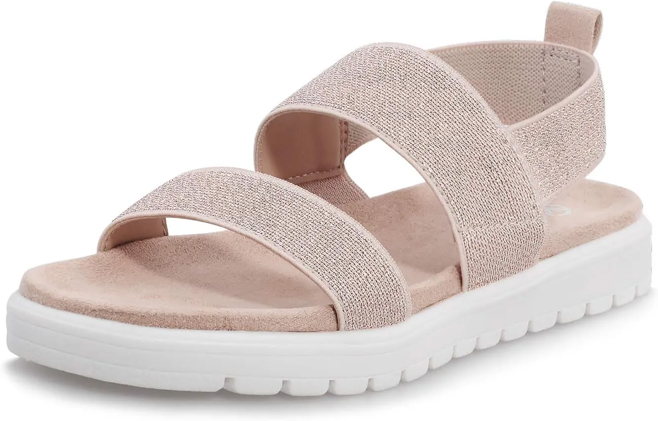 shoeslocker Girls Sandals Summer Shoes Open Toe Elastic Back Strap Sandals Flat for Little Kids Big Kids