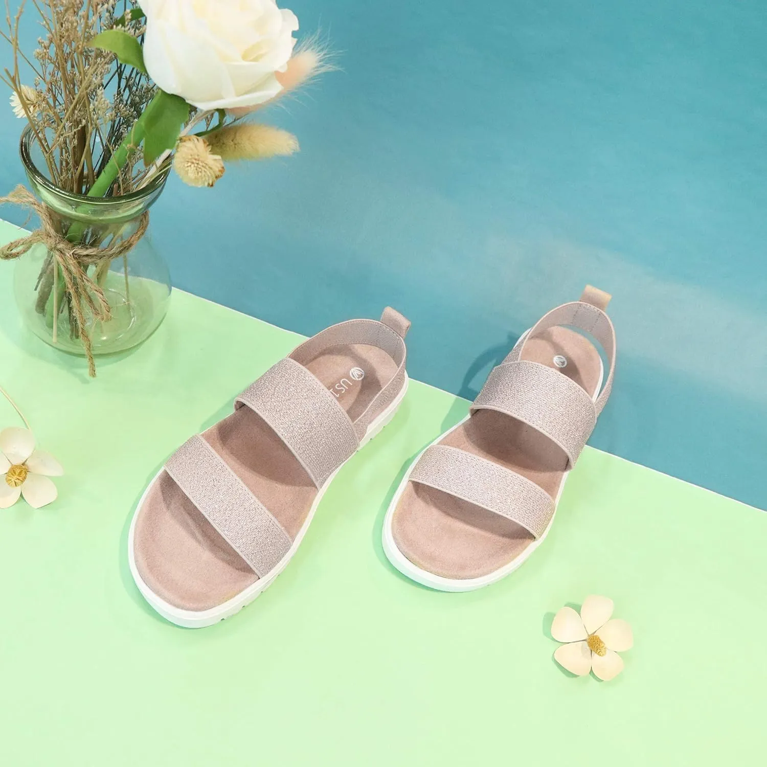 shoeslocker Girls Sandals Summer Shoes Open Toe Elastic Back Strap Sandals Flat for Little Kids Big Kids