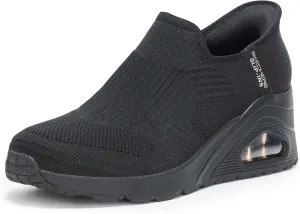 SKECHERS Women's UNO Wedge-Kickin' Knit Hands Free Slip-Ins Sneaker, Black/Black, 5.5