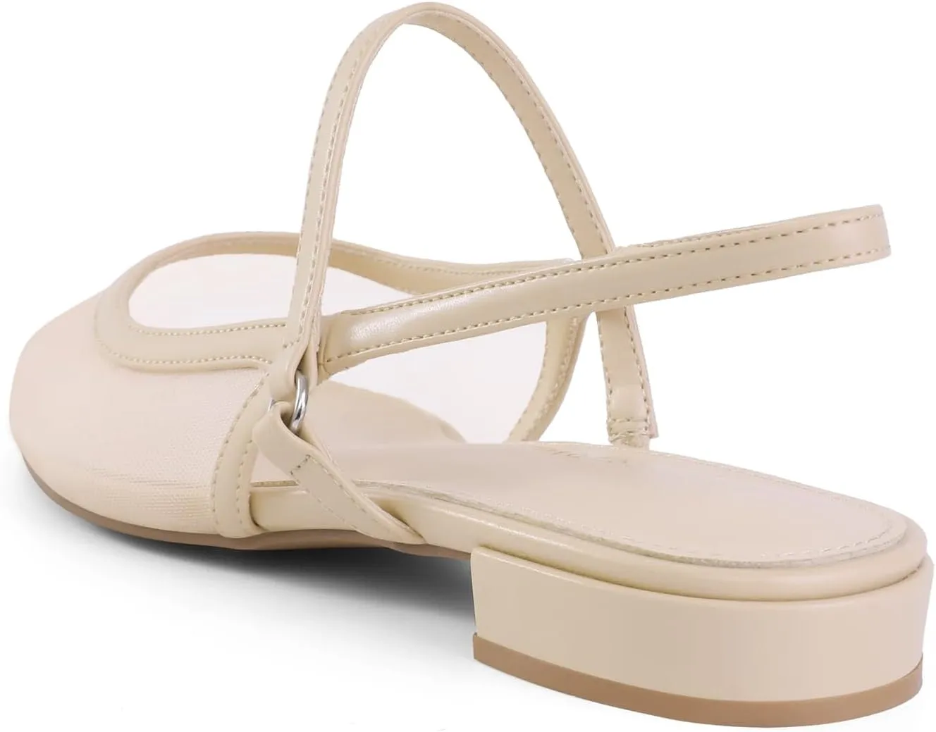 Slingback Flats for Women Mesh Gauze Pointed Toe Low Heels with Buckle Ankle Strap Dress Shoes