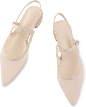 Slingback Flats for Women Mesh Gauze Pointed Toe Low Heels with Buckle Ankle Strap Dress Shoes