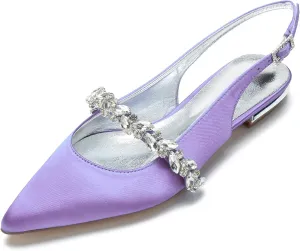 Slingback Flats for Women Rhinestones Strap Comfortable Low Heels Bridal Wedding Guest Dress Prom Pumps Shoes