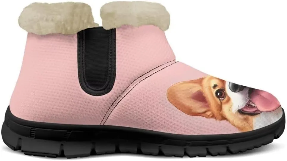 Snow Boots Cute Corgi Shoes Women Fur Lined Winter Unisex Shoes Anti-Slip Lightweight Ankle Boots for Walking Hiking