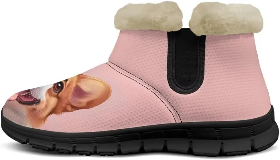 Snow Boots Cute Corgi Shoes Women Fur Lined Winter Unisex Shoes Anti-Slip Lightweight Ankle Boots for Walking Hiking
