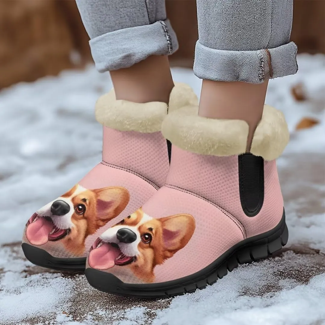 Snow Boots Cute Corgi Shoes Women Fur Lined Winter Unisex Shoes Anti-Slip Lightweight Ankle Boots for Walking Hiking