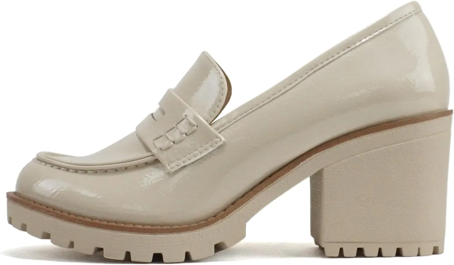 Soda “Kinder” ~ Women Slip On Chunky Mid Heel Lug Sole Penny Loafer Shoe