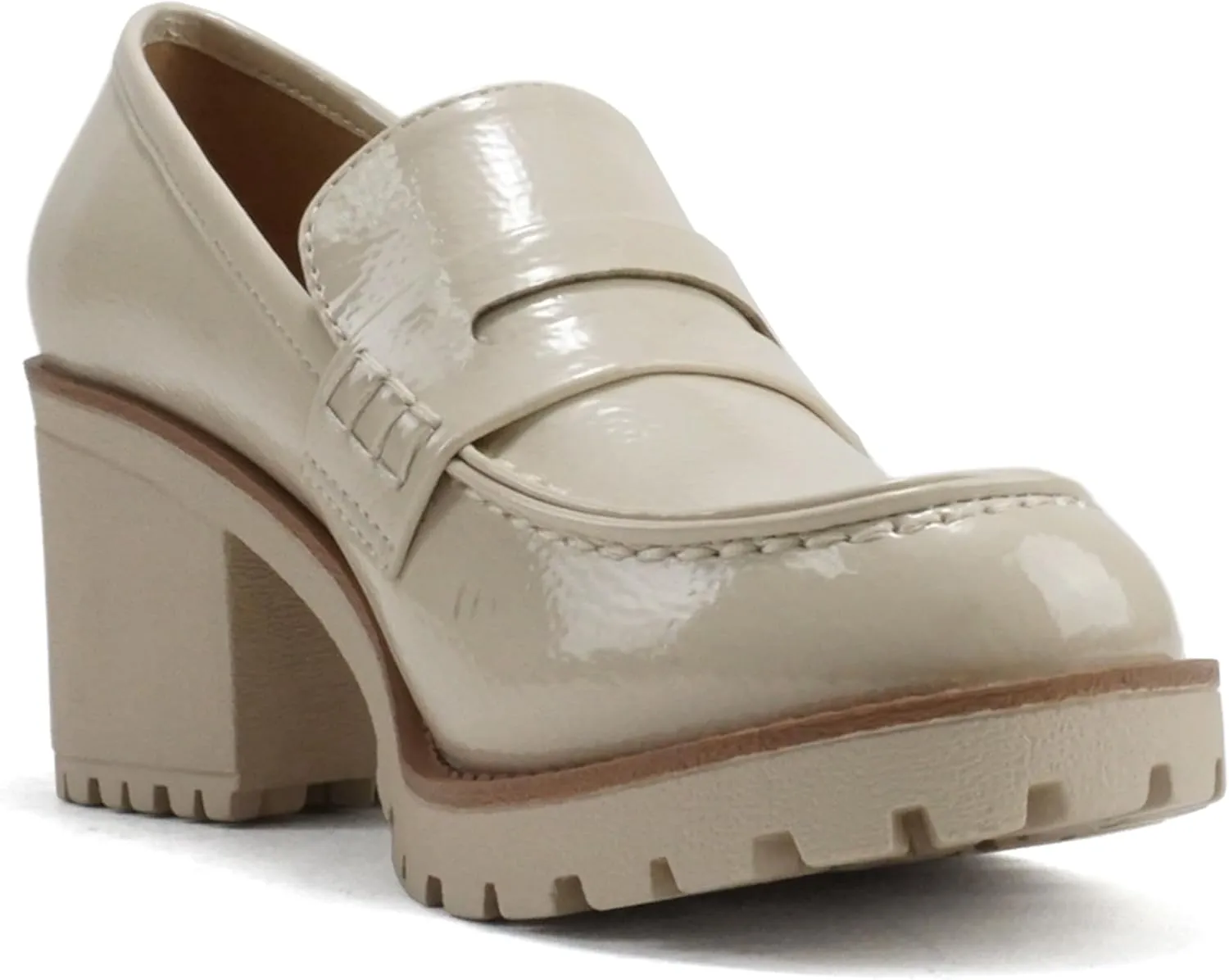 Soda “Kinder” ~ Women Slip On Chunky Mid Heel Lug Sole Penny Loafer Shoe