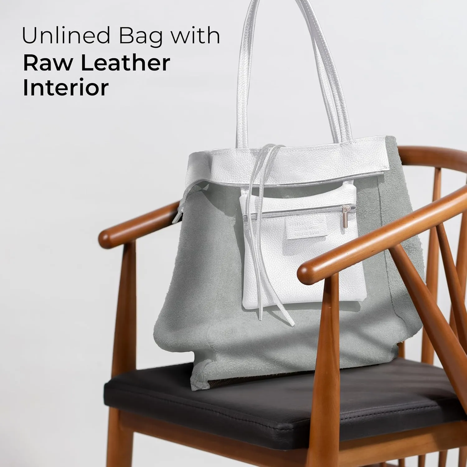 Soft Italian Genuine Calf Leather Tote Bag | Unstructured Unlined Shopper with Zipper, Inside Pocket & Flat Base