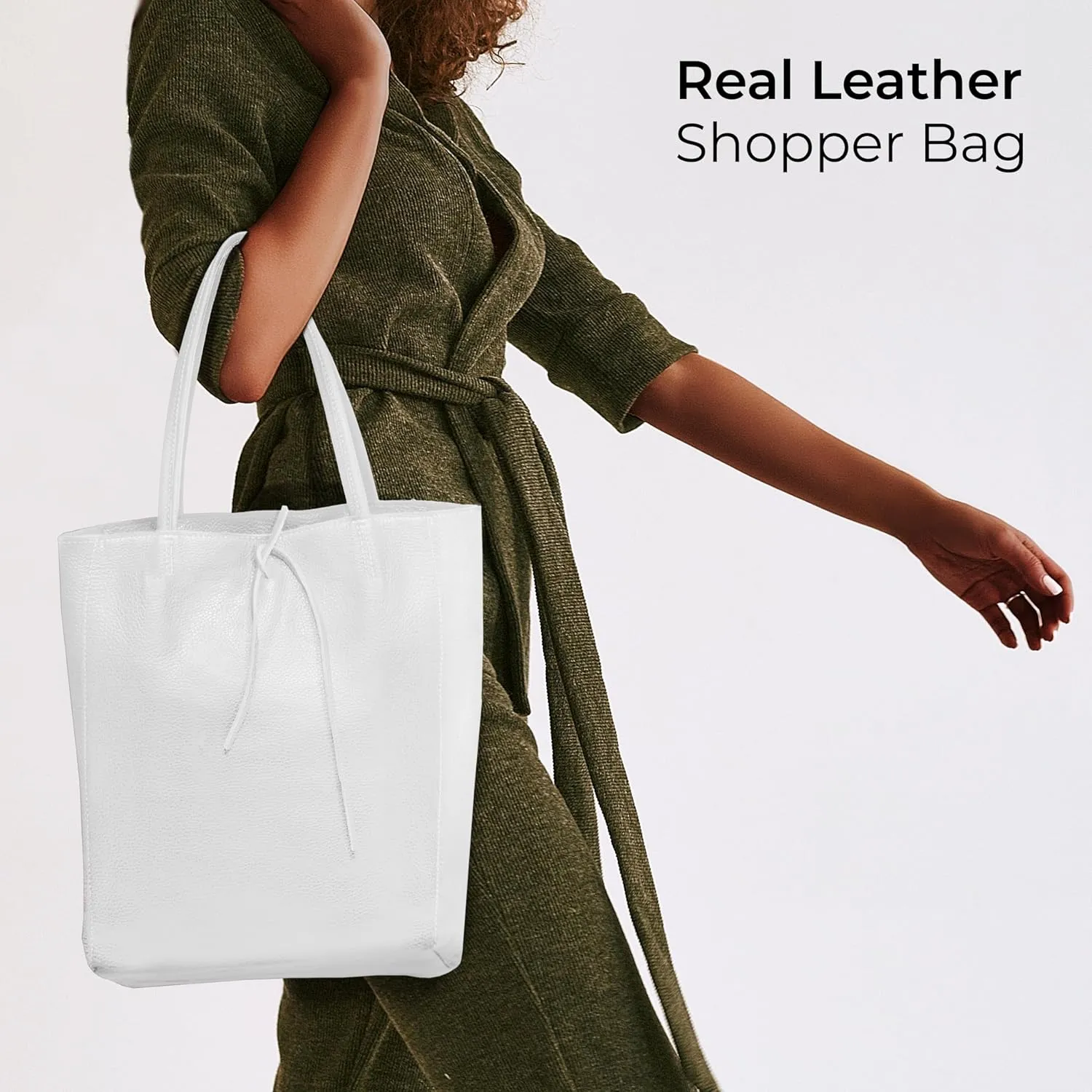 Soft Italian Genuine Calf Leather Tote Bag | Unstructured Unlined Shopper with Zipper, Inside Pocket & Flat Base