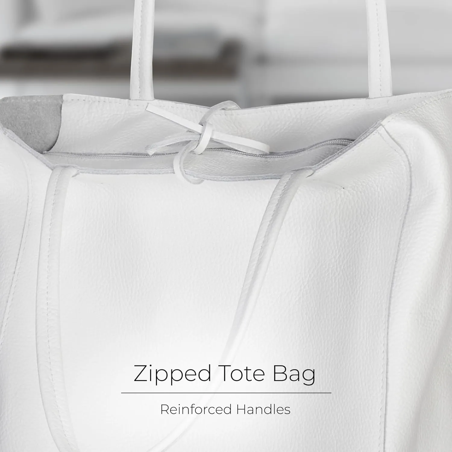 Soft Italian Genuine Calf Leather Tote Bag | Unstructured Unlined Shopper with Zipper, Inside Pocket & Flat Base
