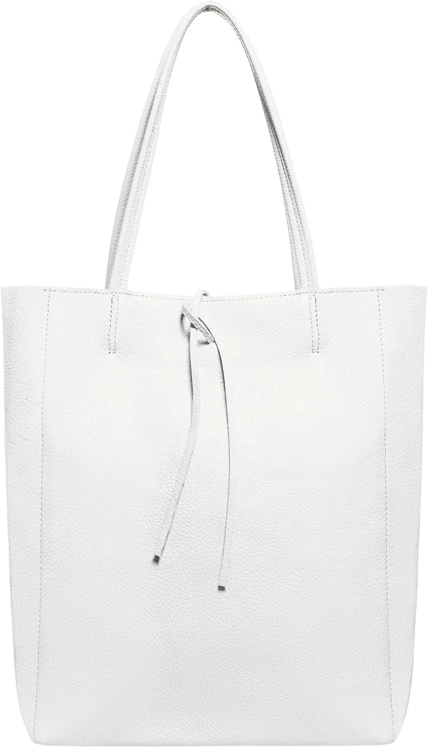 Soft Italian Genuine Calf Leather Tote Bag | Unstructured Unlined Shopper with Zipper, Inside Pocket & Flat Base