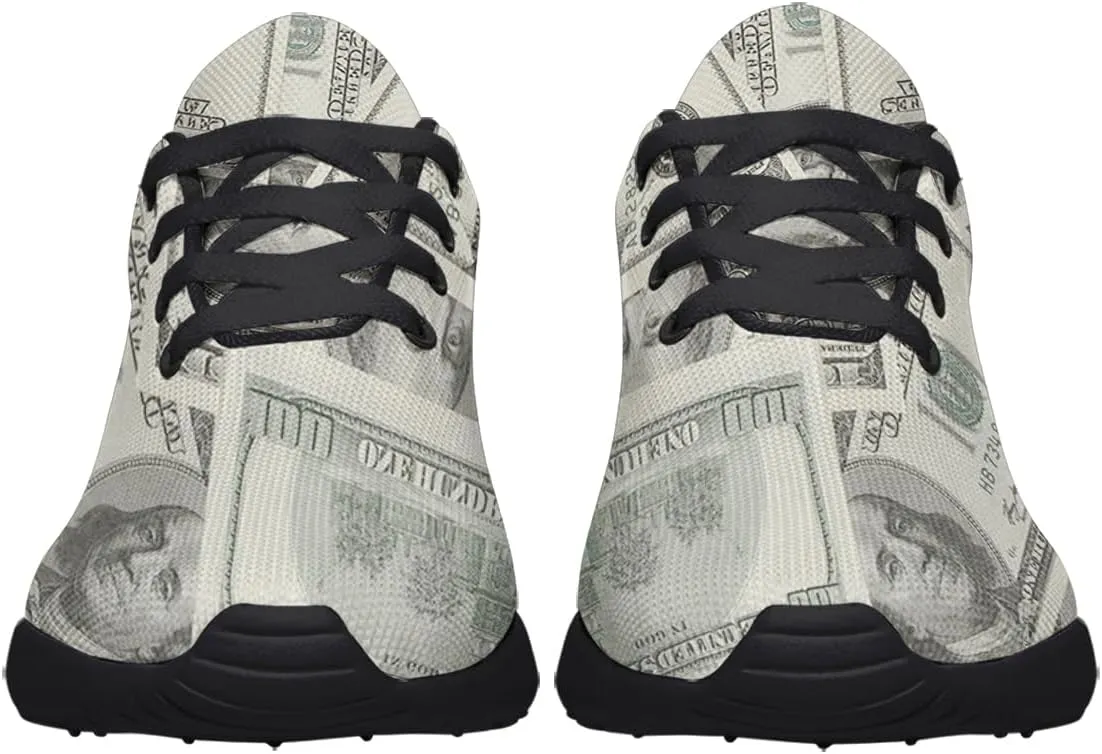 Sonzj-II Money Pattern Fashion Ultra Lightweight Running Sneakers Men Women 100 Dollar Bill Print Walking Tennis Shoes