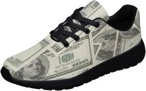 Sonzj-II Money Pattern Fashion Ultra Lightweight Running Sneakers Men Women 100 Dollar Bill Print Walking Tennis Shoes