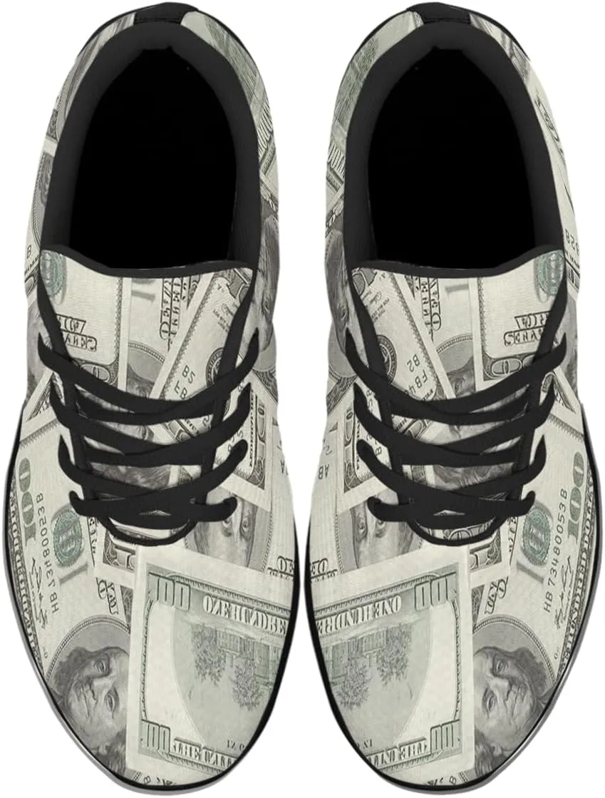 Sonzj-II Money Pattern Fashion Ultra Lightweight Running Sneakers Men Women 100 Dollar Bill Print Walking Tennis Shoes