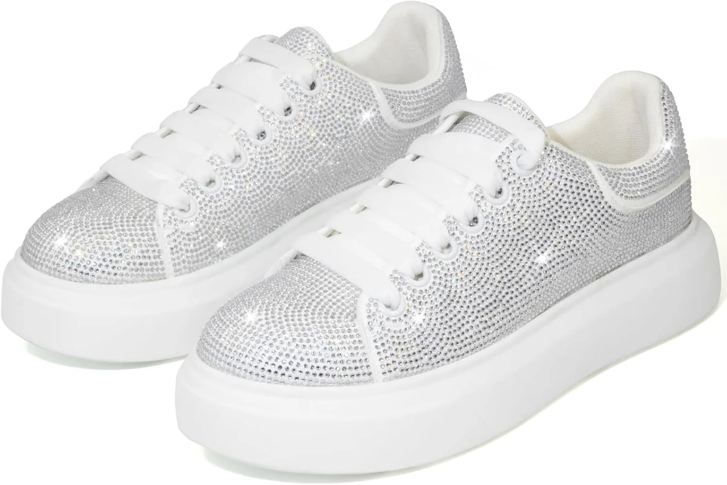 Sparkle Rhinestone Sneakers for Women Platform Rhinestone Fashion Glitter Sneakers Bling Fashion Tennis Shoes Wedding Party Bride Dress