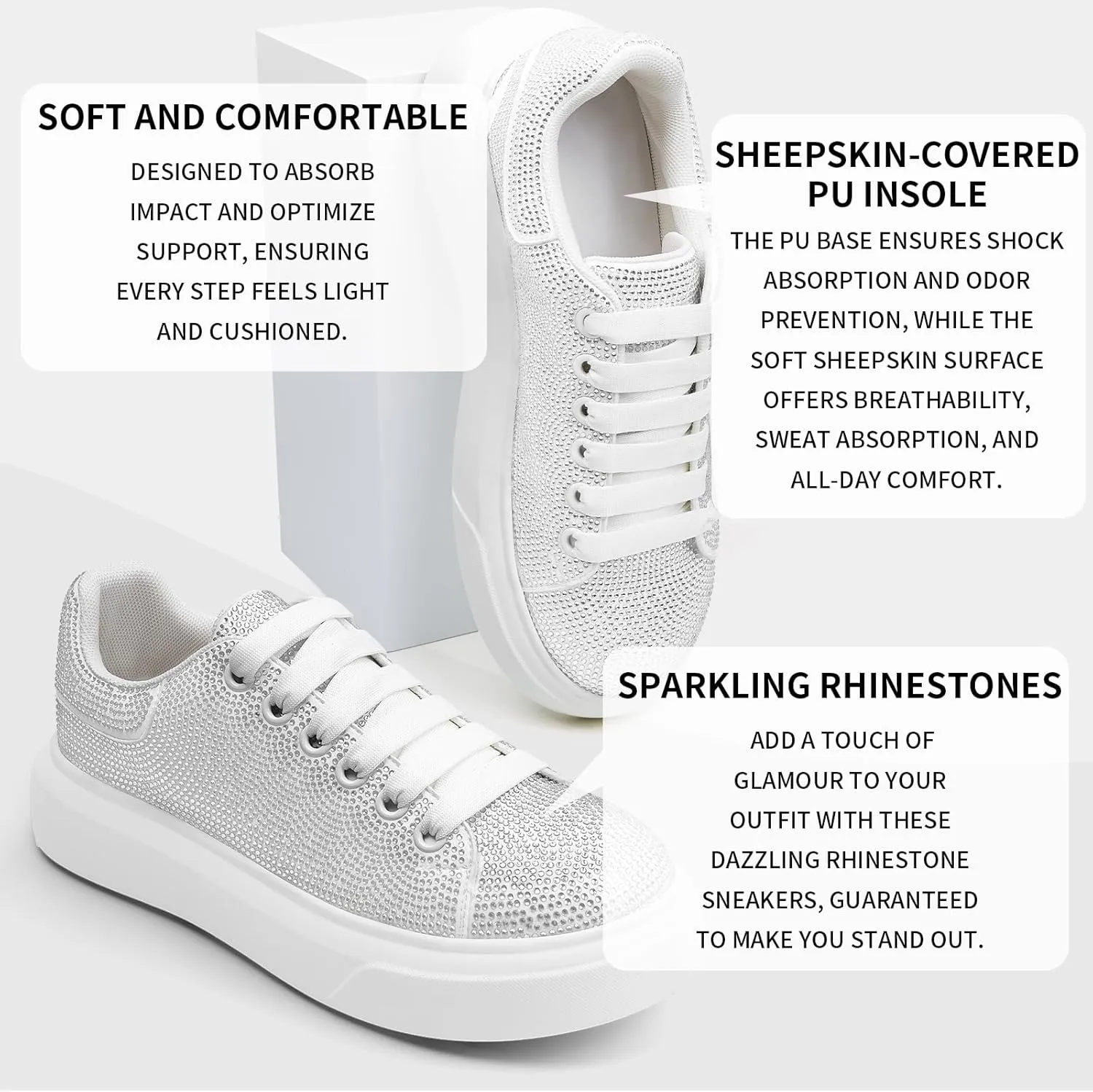 Sparkle Rhinestone Sneakers for Women Platform Rhinestone Fashion Glitter Sneakers Bling Fashion Tennis Shoes Wedding Party Bride Dress