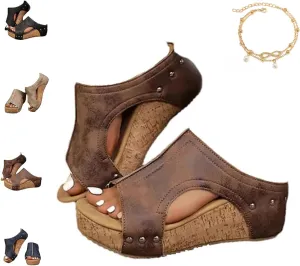 Stud Wedges, Maison Birch Cork Wedges & Platform Slides,With Comfy Platform Orthopedic, Summer Sandals