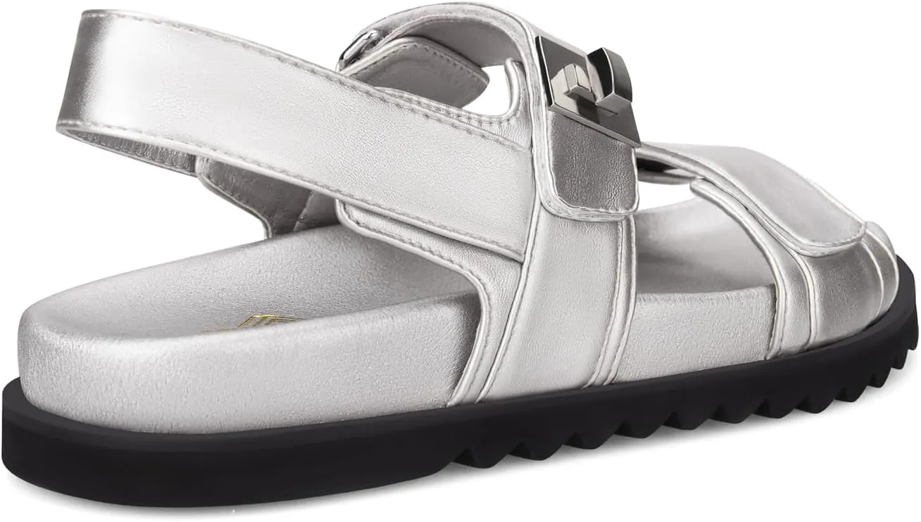 STUNAHOME Women's Flat Platform Sandals Adjustable Double Strap Slip on Leather Open Toe Footbed Sandals