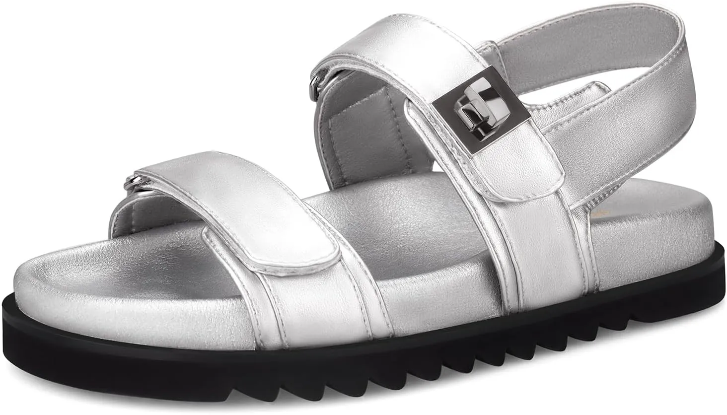 STUNAHOME Women's Flat Platform Sandals Adjustable Double Strap Slip on Leather Open Toe Footbed Sandals