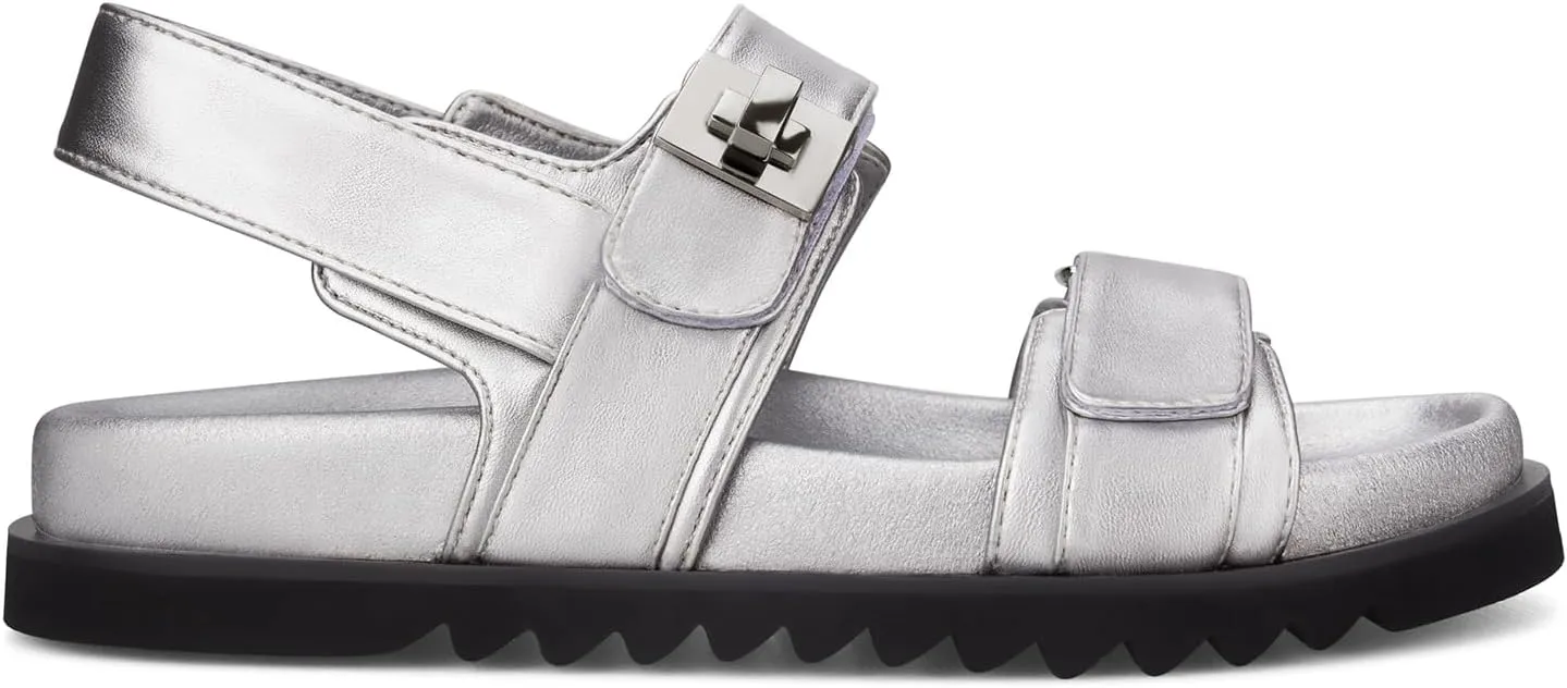 STUNAHOME Women's Flat Platform Sandals Adjustable Double Strap Slip on Leather Open Toe Footbed Sandals
