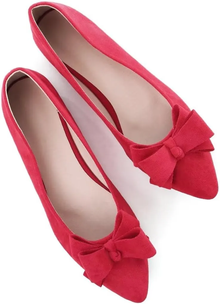Stunner Womens Bowknot Flower Ballet Flats Pointed Toe Soft Dress Shoes