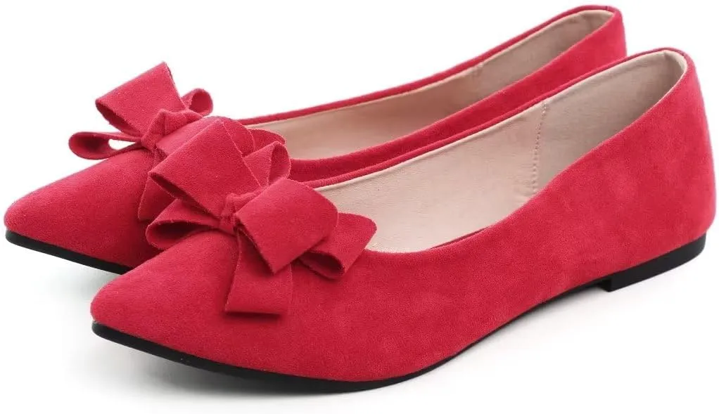 Stunner Womens Bowknot Flower Ballet Flats Pointed Toe Soft Dress Shoes