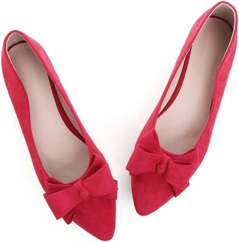 Stunner Womens Bowknot Flower Ballet Flats Pointed Toe Soft Dress Shoes