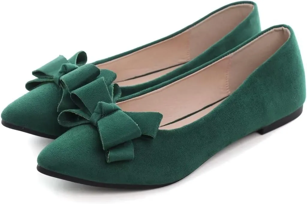 Stunner Womens Bowknot Flower Ballet Flats Pointed Toe Soft Dress Shoes