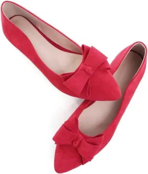 Stunner Womens Bowknot Flower Ballet Flats Pointed Toe Soft Dress Shoes