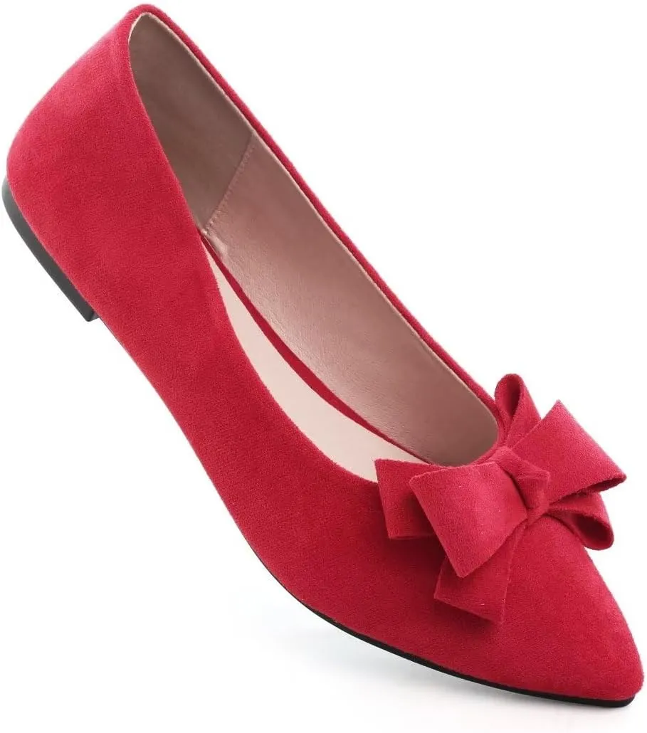 Stunner Womens Bowknot Flower Ballet Flats Pointed Toe Soft Dress Shoes