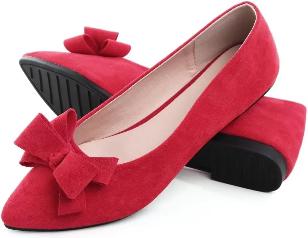 Stunner Womens Bowknot Flower Ballet Flats Pointed Toe Soft Dress Shoes