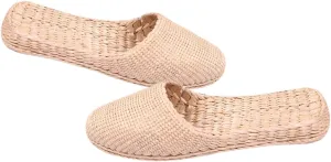 Summer Straw Sliers Women Men Breathable Knitting Slippers Lightweight Straw Sandals for Household Use