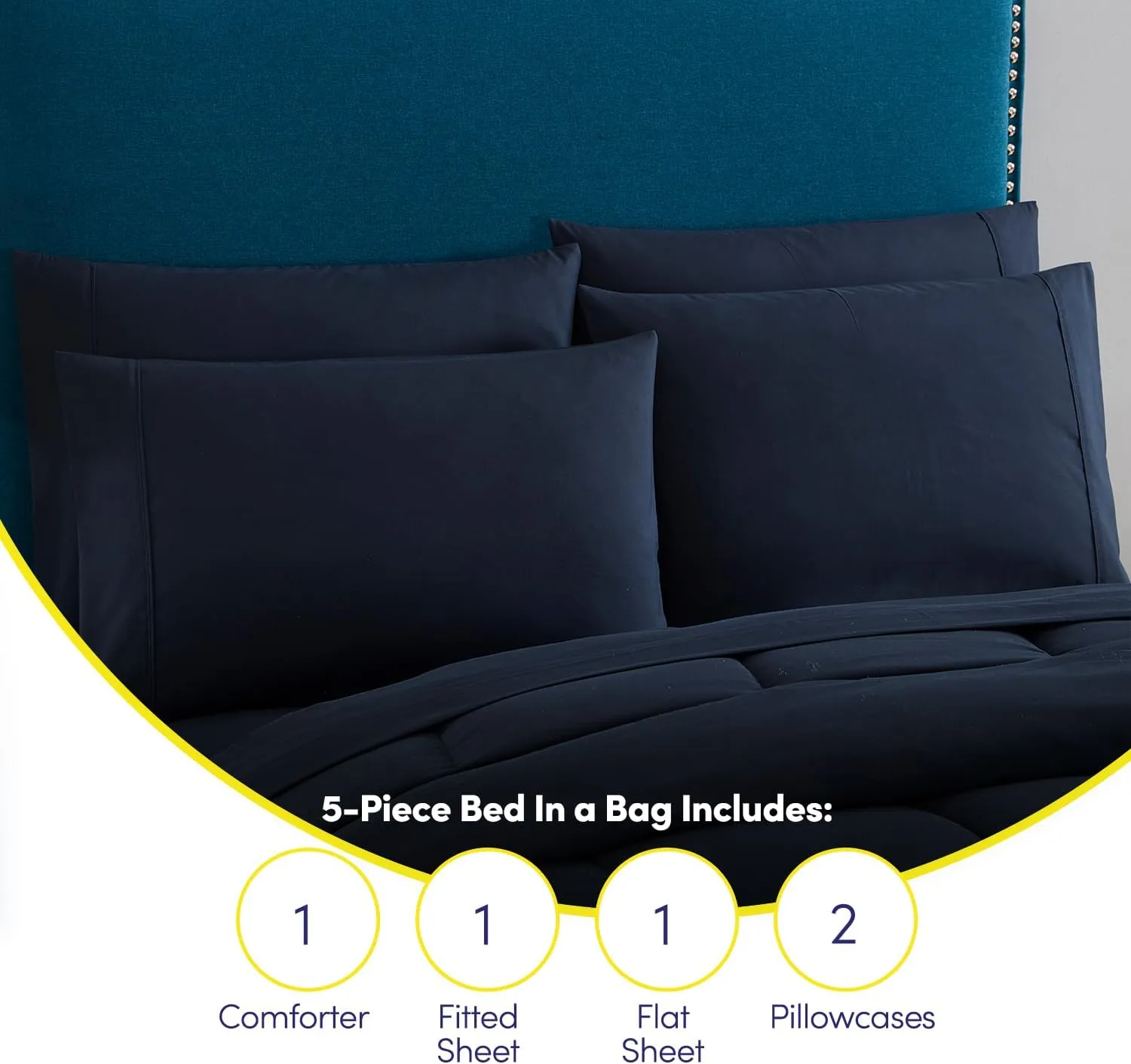 Sweet Home Collection 5 Piece Comforter Set Bag Solid Color All Season Soft Down Alternative Blanket & Luxurious Microfiber Bed Sheets, Navy, Twin