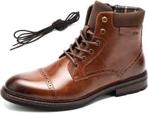 Temeshu Mens Casual Lace Up Motorcycle Boots Classic Combat Ankle Boots(with shoelaces) HH06